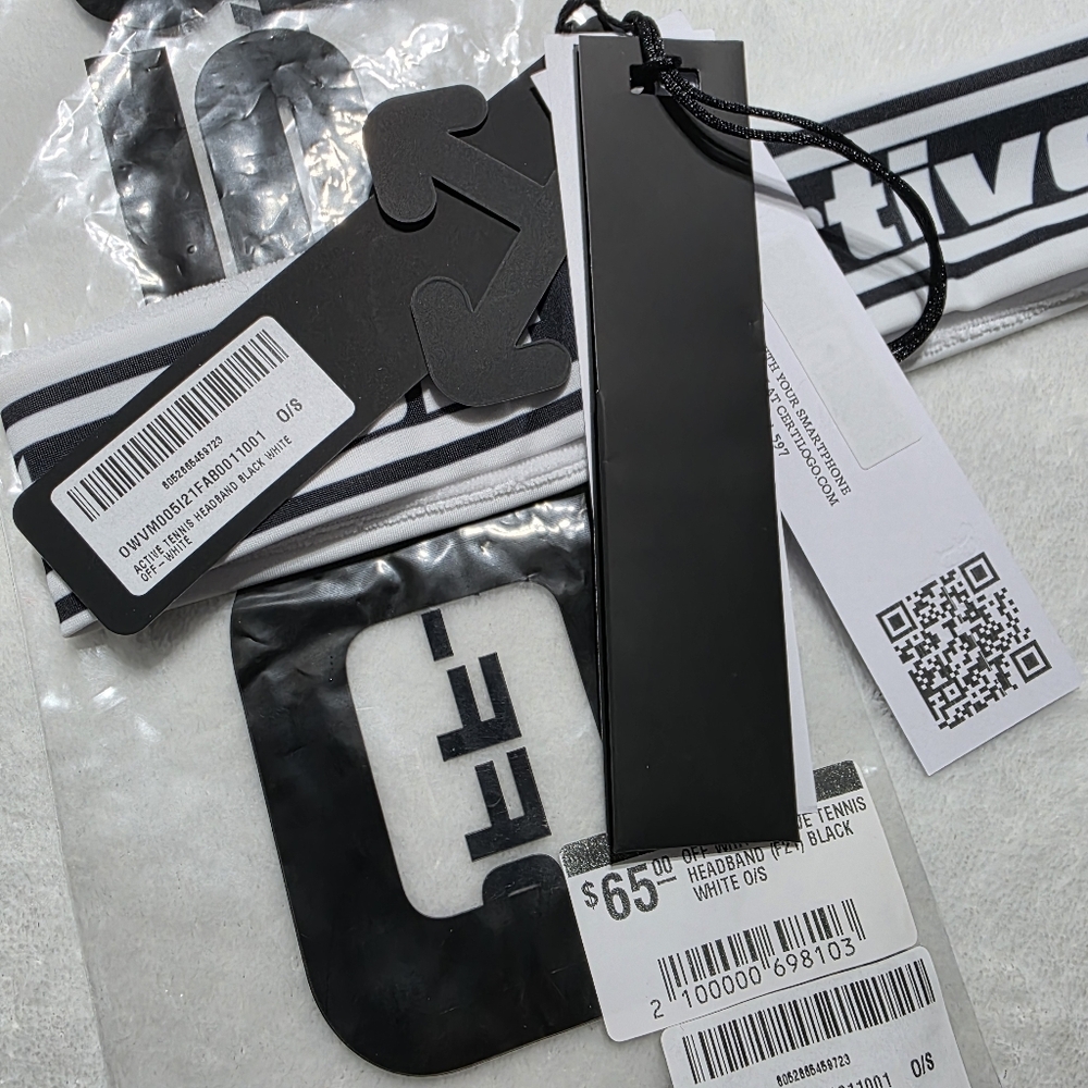 NWT Authentic Off White Active Wavy Logo Headband White Black OS - Picture 5 of 8